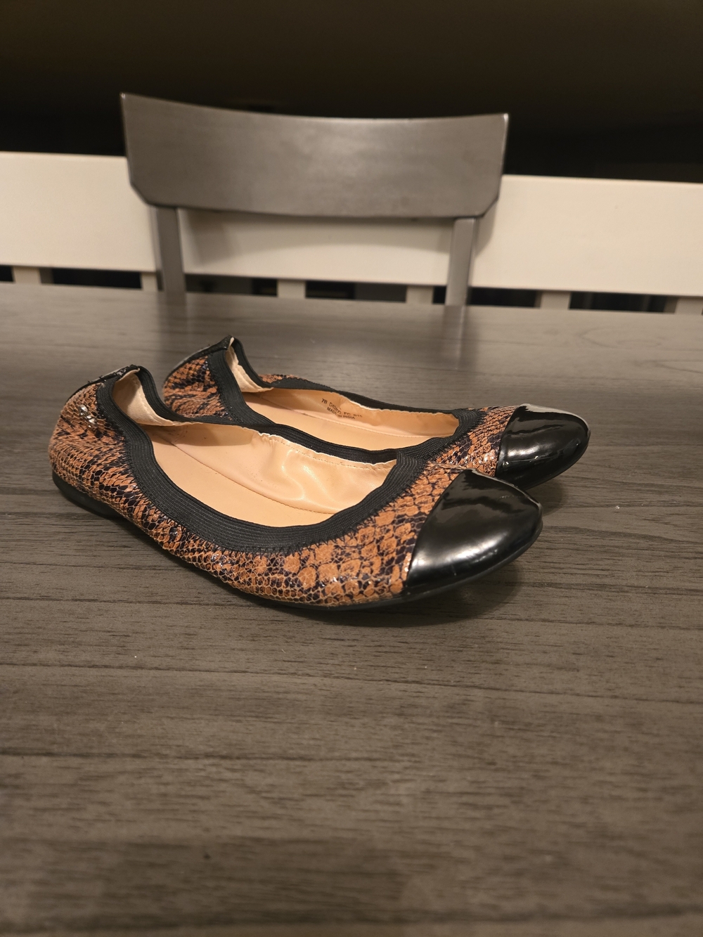 Cole Haan Shoes Womens 7 B Brown Black Snake Print Ballet Flats Cap Toe Slip On